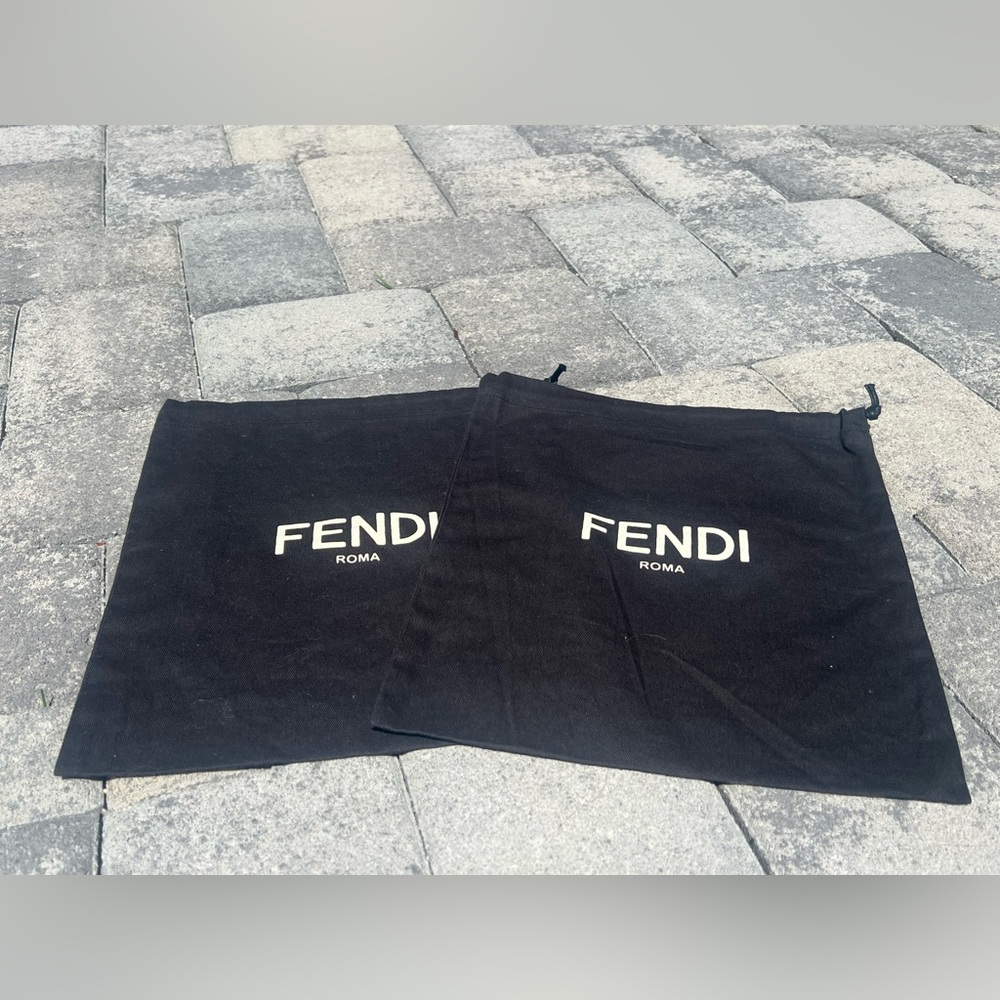 Two Fendi Dust Covers - medium sized- black - pull string - perfect condition